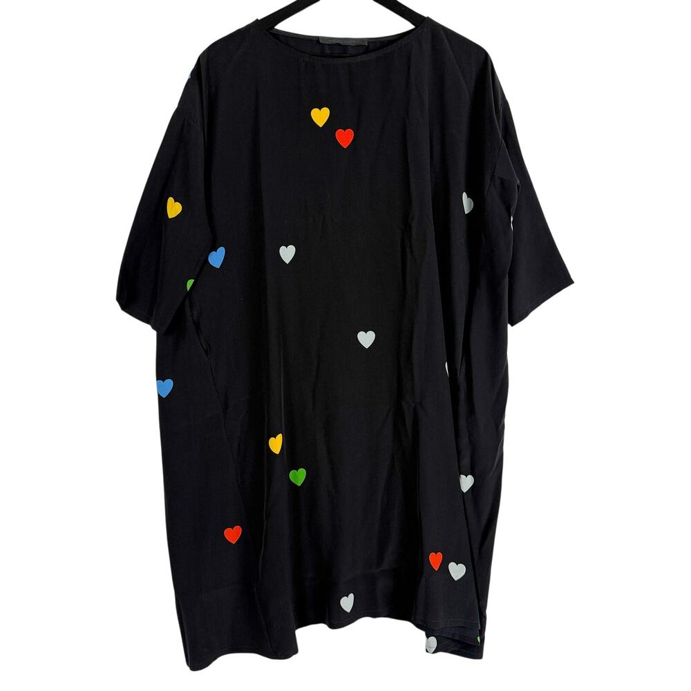 Creatures of Comfort 100% Silk Roman Dress Rainbow Hearts Black - Size 4